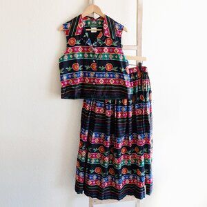 Vintage Willowbend 2-Piece Set Size L Made in USA 100% Cotton Boho Skirt & Vest
